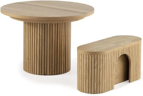Miniatura 8 de Transformer Table - Juego de mesa de comedor redonda extensible de madera maciza con banco, juego de comedor redondo expandible, asientos 4-10