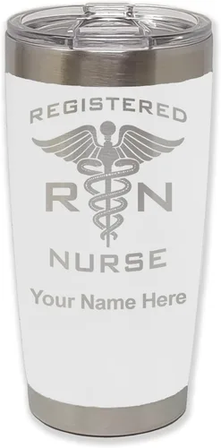 Miniatura 46 de LaserGram Vaso aislado al vacío de 20 onzas, enfermera registrada RN, grabado personalizado incluido (negro)