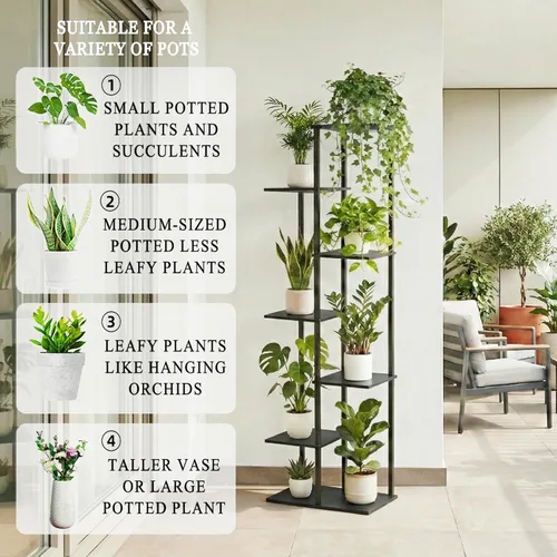 Miniatura 5 de Soporte para plantas de interior de 7 niveles y 8 macetas, estante de madera de metal para plantas, múltiples macetas de esquina para plantas