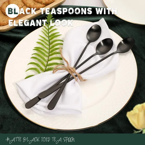 Miniatura 4 de Hiware Cucharas de mango largo de 9 pulgadas con acabado mate negro para té helado, cuchara de café, cuchara de helado, cucharas de acero inoxidable