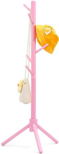 Miniatura 9 de Perchero de madera de haya para niños, soporte de altura ajustable con 9 ganchos, organizador de ropa infantil independiente para pasillo, Natural