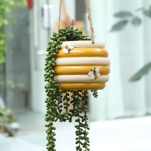 Miniatura 9 de Macetas colgantes de 8 pulgadas para plantas de interior, pequeñas macetas colgantes con agujeros de drenaje, macetas redondas de cerámica