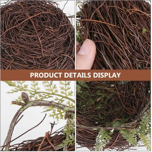 Miniatura 5 de Nido artificial para pájaros con huevos, pájaros, ramita de ratán natural, adorno para casa, accesorios para fotos para decoración