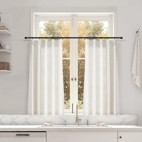 Miniatura 112 de Juego de 2 paneles de cortinas de ventana de cocina beige de 24 pulgadas de largo, con textura de lino, plisadas, filtrantes de luz, semi pequeñas