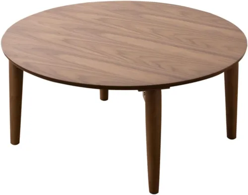 EMOOR Mesa de centro plegable de madera redonda (25.6 pulgadas) de nogal, mesa baja para sentarse en el suelo, espacio pequeño, minimalista, sala de