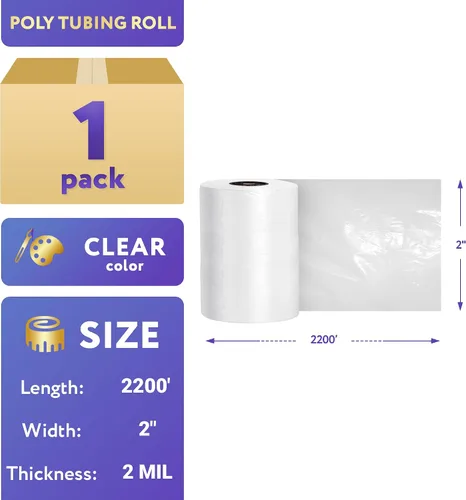 Miniatura 2 de APQ - Rollo de tubo de polietileno transparente, 2 pulgadas x 2200 pies. Tubo de bolsa de polietileno de 2 mil. Rollo de tubo de polietileno