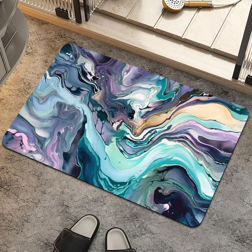 Miniatura 37 de Alfombra de baño, diseño abstracto de mármol azul y dorado, antideslizante, de secado rápido, súper absorbente, delgada, para debajo de la puerta