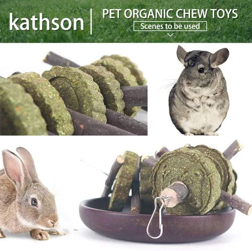 Miniatura 3 de kathson 3 piezas de juguetes masticables de conejo para rechinar dientes, golosinas de chinchilla palos de bambú orgánico ramas de madera de fruta