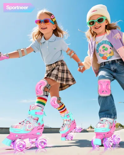 Miniatura 2 de Sportneer Patines para niños: 4 tamaños ajustables patines cuádruples con ruedas iluminadas para niñas de 5-8, 8-12 niños pequeños principiantes
