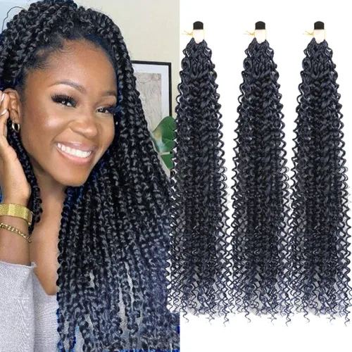 Miniatura 22 de Pelo de ganchillo Ocean Wave de 30 pulgadas, 3 paquetes de cabello trenzado de onda profunda, cabello rizado profundo con ganchillo para mujeres