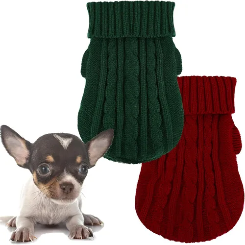 Miniatura 10 de 2 piezas de suéteres para perros con cuello alto de punto, suéter para Chihuahua y Yorkie, ropa para perros pequeños, trajes cálidos de invierno