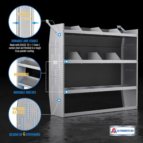 Miniatura 6 de AA Products SH-4605 (2) Sistema de almacenamiento de estanterías de techo bajo/medio/alto para furgonetas de techo bajo, medio y alto, compatible