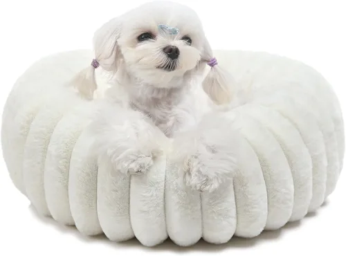 Miniatura 10 de Camas rosadas para cachorros pequeños y gatitos, lavables, suaves y cómodas, cama para perros con lados para gatos de interior, cama redonda
