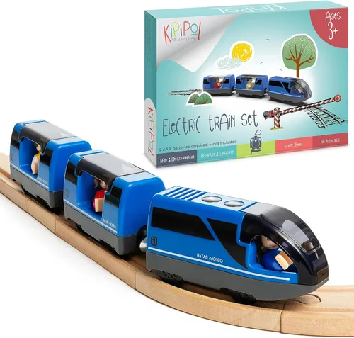 KipiPol Conjunto de Tren de Juguete Locomotora de Acción a Batería para Vías de Madera, (Magnético) - Compatible con Thomas The Train Toys, Conjunto