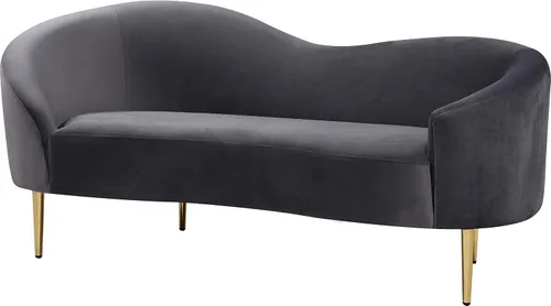 Miniatura 9 de Meridian Furniture 659Brown-L Ritz Collection Modern Sofá biplaza tapizado contemporáneo con terciopelo marrón intenso, patas de metal dorado