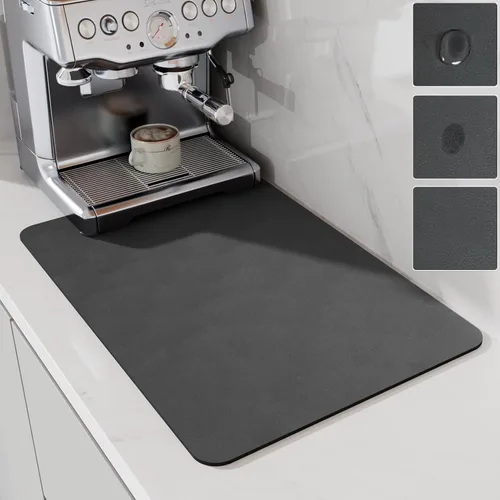 LIMNUO Tapete de café de goma para ocultar manchas, alfombrilla para cafetera para encimeras, absorbente con respaldo para secado de platos para Gris