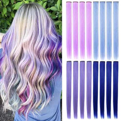 Miniatura 10 de 16 extensiones de cabello sintético multicolor de 21 pulgadas con clip para fiesta, accesorios para el cabello para niñas