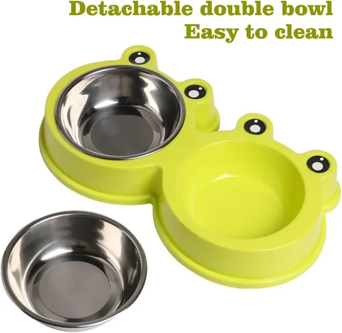 Miniatura 3 de Cuencos dobles de acero inoxidable para perros y gatos, cuencos para mascotas con acero inoxidable antideslizante, lindo modelado, comida