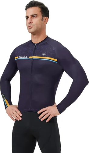Miniatura 18 de Santic - Camiseta de ciclismo para hombre, manga larga, reflejante, cremallera completa, con bolsillos