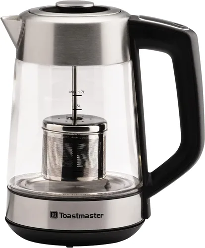 Toastmaster Hervidor eléctrico de vidrio de Select Brands - Viene con indicadores LED que cambian de color e infusor de té de acero inoxidable -