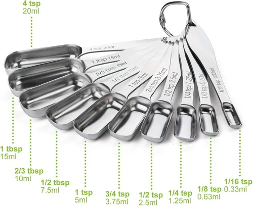 Miniatura 5 de FANGSUN Cucharas medidoras estrechas de acero inoxidable, cucharas medidoras de metal resistente con mango largo y medidas grabadas, juego de 10