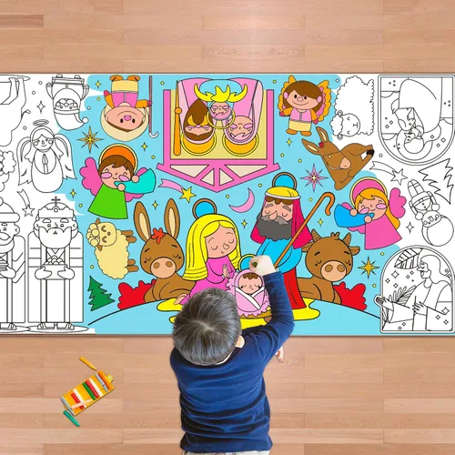 Miniatura 27 de OHOME Póster/mantel gigante de Navidad para colorear, manualidades de Navidad para niños, 30 x 72 pulgadas, pancarta de papel gigante para colorear