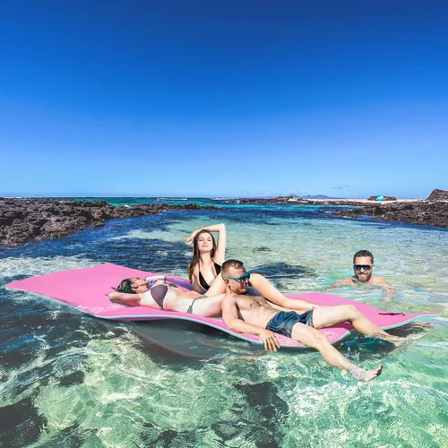 Miniatura 2 de Soozier Tapete flotante de lirio de 12 x 5 pies con mesa portavasos, tapete de agua portátil enrollable de 3 capas para 2-3 personas, en lago, río