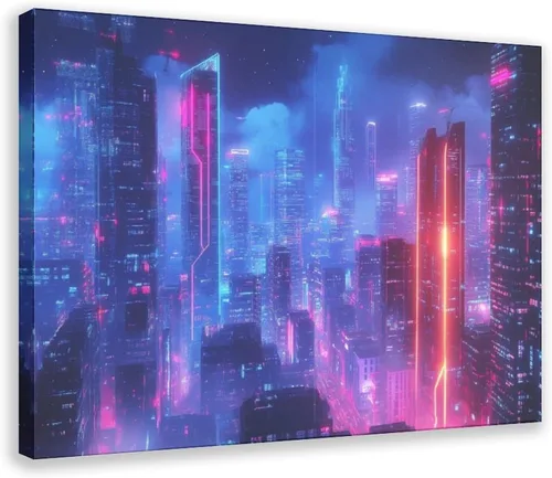 Miniatura 9 de ZMLIS Dreamy Neon Cyberpunk Poster, Retro Futuristic Wall Art Print, Niche Urban Night City Home Decor Canvas Poster Bedroom Decor Sports Landscape