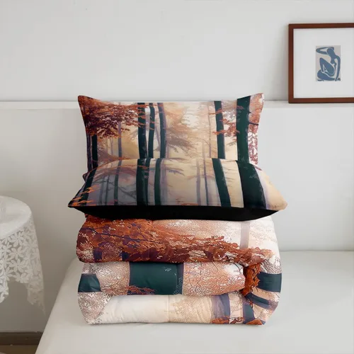 Miniatura 5 de Erosebridal Juego de ropa de cama con inserto de edredón de árbol brumoso para temporada de otoño, juego de edredón místico con niebla y naturaleza