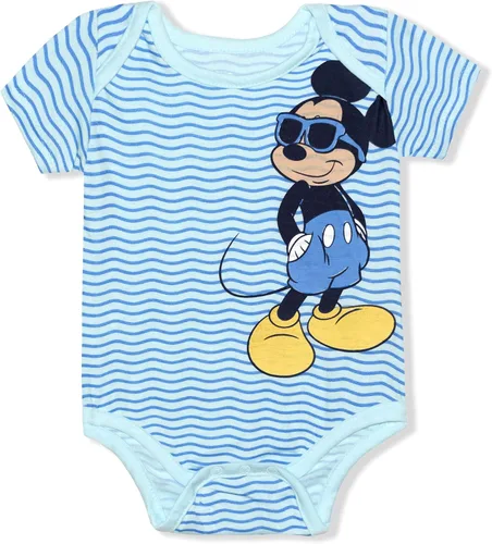 Miniatura 2 de Disney Mickey Mouse - Paquete de 3 mamelucos de manga corta para recién nacidos, azulblancogris