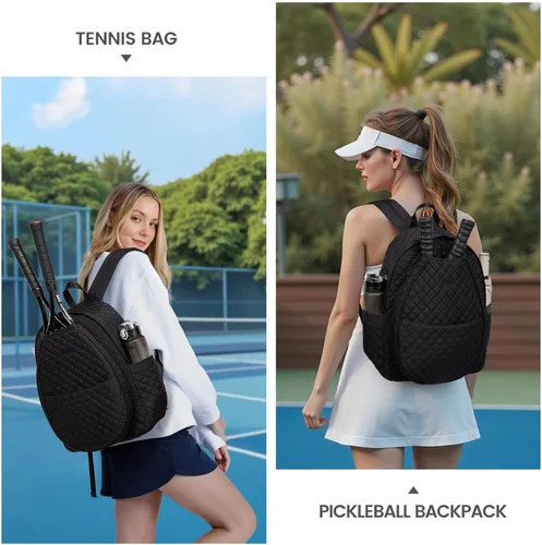 Miniatura 2 de Sucipi Bolsas de tenis para mujeres, Mochila bolsa acolchada para raqueta de tenis para raqueta de tenis, palas de pickleball, bádminton Negro