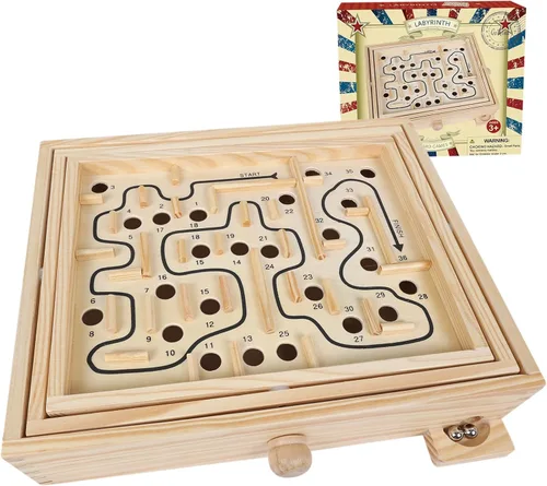 GOTHINK Juego de laberinto de madera, juego de mesa de laberinto de inclinación de bola de mármol, juego de equilibrio de mesa y juguete para niños
