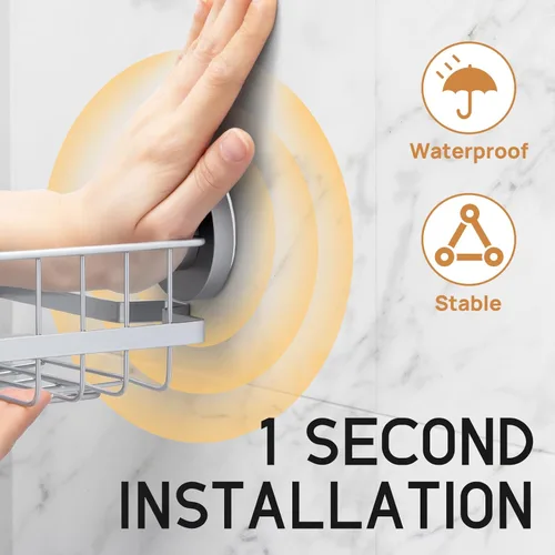 Miniatura 2 de LEVERLOC Organizador de ducha con ventosa adaptable a la esquina, paquete de 2 unidades, estante de ducha esquinero de acero inoxidable a prueba
