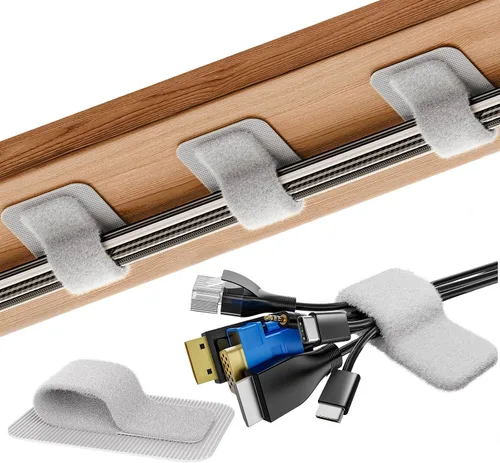 Miniatura 11 de Gestión de cables debajo del escritorio, 【Hasta 15 cables】【Soporte de cables mejorado】 Organizador de cables, cintas de cable ajustables con gancho