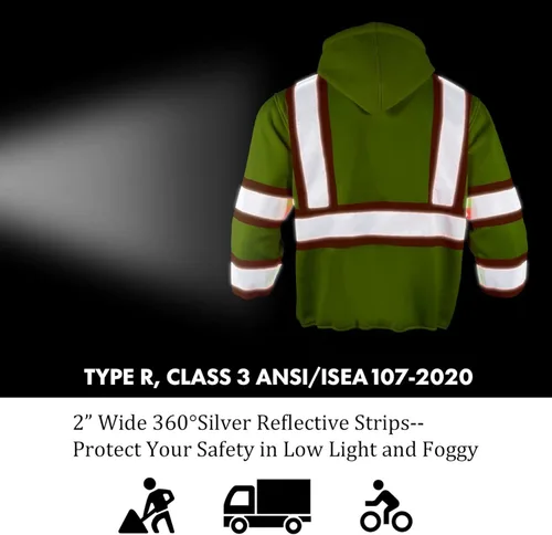 Miniatura 6 de VENDACE Sudadera con capucha reflectante de alta visibilidad ANSI Clase 3 para hombres con capucha desmontable (amarillo, XL)