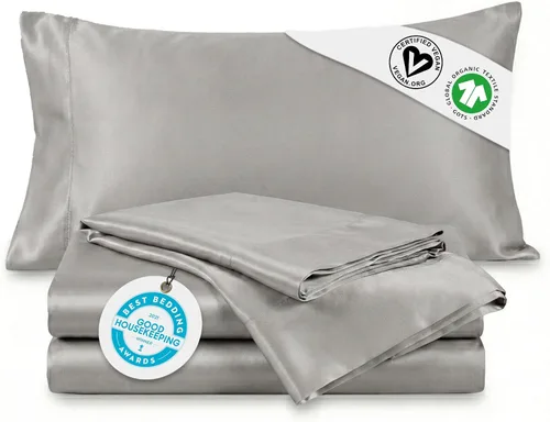 Miniatura 10 de Delilah Home Juego de sábanas de 300 hilos 100 % algodón orgánico, verificado por GOTS y Vegan.org, ropa de cama de satén de 300 hilos,