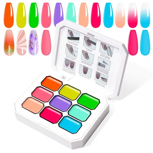 Miniatura 46 de Juego de esmaltes de gel con gradiente, 9 colores ombre, esmalte de gel para uñas rojo, marrón, azul claro, rosa, esponjado para pigmento, Pat Aura
