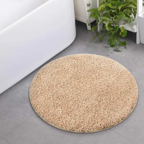 Miniatura 9 de Seavish Alfombra de baño de contorno beige de lujo, alfombras de baño peludas de 19.6 x 19.6 pulgadas, antideslizante, eficiente, absorbente