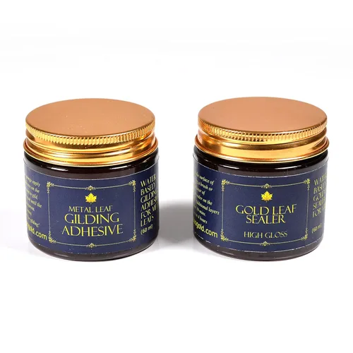 Miniatura 9 de Barnabas - Kit de dorado – 100 hojas de imitación de hoja de oro y hoja de plata, adhesivo dorado de 2.0 fl oz, sellador brillante 2.0 fl oz, 2