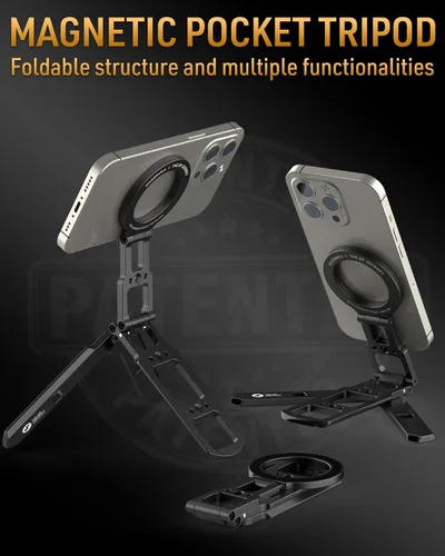 Miniatura 4 de MOSENVKA Trípode Magnético Dual para Teléfono Plegable Montura Doble Magnética Soporte de Bolsillo para iPhone 16/15/14/13/12 Plus Max para iPad