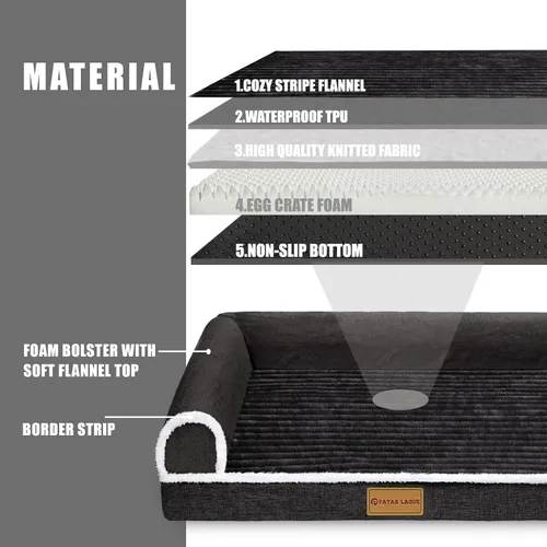 Miniatura 4 de Patas Lague Cama Ortopédica para Perros de Tamaño Grande 36''X24'', Impermeable Cómoda con Bolster en L Mediano Antideslizante Suave Cálida Cama