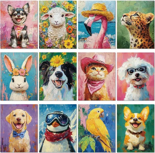 Miniatura 23 de Sherr 12 lienzos predibujados para pintar animales, lienzos preimpresos para pintar para principiantes, estudiantes, suministros de pintura