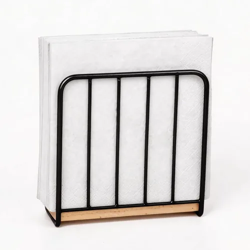 Miniatura 7 de Servilletero moderno de granja para mesa, base de madera maciza pesada con diseño de metal, dispensador vertical de servilletas para encimera