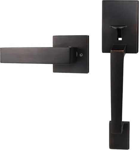 Juego de manijas de puerta delantera de bronce Azdele, juego de manijas de puerta de entrada de bronce aceitado con palanca de puerta reversible