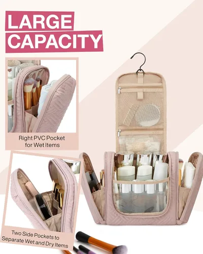 Miniatura 4 de BAGSMART - Estuche de viaje para cosméticos y artículos de aseo personal a prueba de agua con gancho para colgar, neceser organizador de viaje