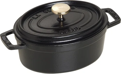Staub La Cocotte Oval 40509-478 Pico Cocotte Oval Negro 5.9 pulgadas (15 cm) Pequeño, Fundición Ambidiestra, Olla Esmaltada, Compatible con