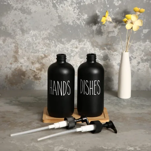 Miniatura 5 de MOMEEMO Juego de 2 dispensadores de jabón, contiene dispensador de jabón para platos y manos, perfecto para decoración de cocina negra (negro)