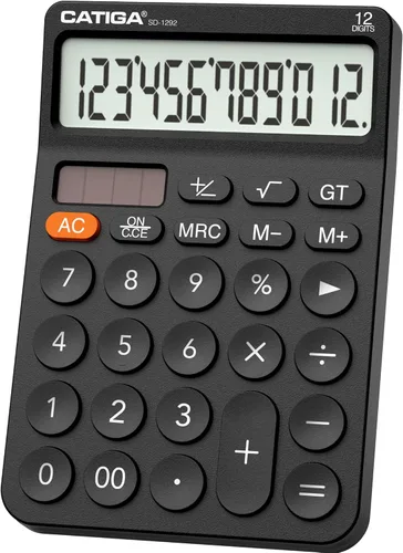 Miniatura 14 de CATIGA Calculadora de escritorio de 12 dígitos Calculadora de escritorio básica con pantalla LCD grande, botones grandes, 4 funciones, energía solar
