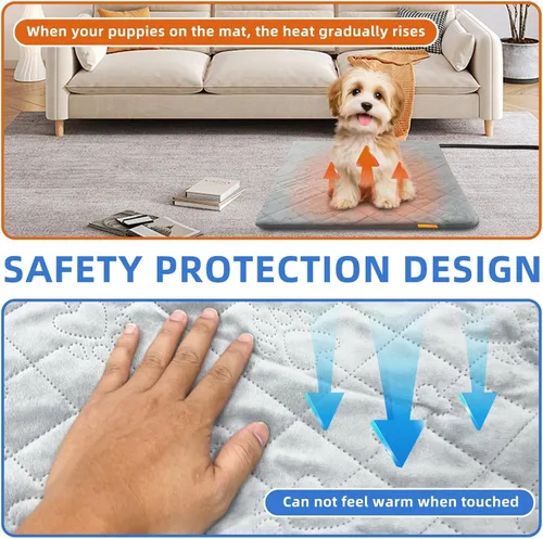 Miniatura 7 de Almohadilla térmica para mascotas para gatos y perros, cama eléctrica con calefacción, tapete calentador impermeable para interiores y exteriores