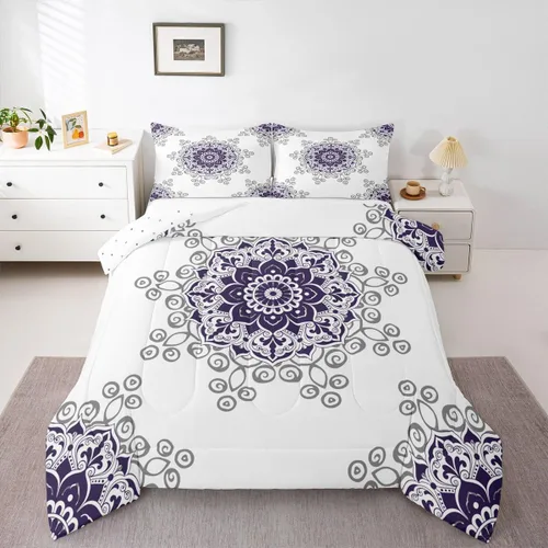 Miniatura 34 de Erosebridal Chic - Juego de edredón de flores tamaño Queen, juego de ropa de cama estética con mandala, juego de edredón gris turquesa, juego